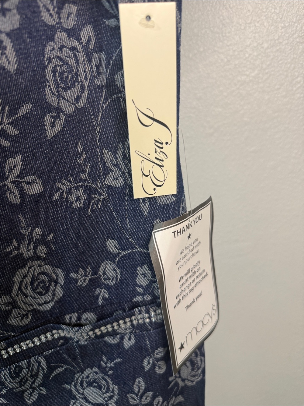 Eliza J -Navy and Light Blue Floral Jacquard Dress with sequin accents- Size 16 - Picture 3 of 11